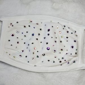 White bedazzled blinged white mask cotton